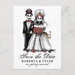 Carte Postale Faire-part Enregistrer la date Halloween Skeletons Red PostCa
