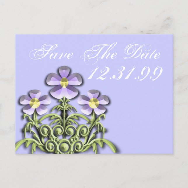 Carte Postale Faire-part Enregistrer la date - Marguerites violettes et jau (Devant)