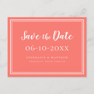 Carte Postale Faire-part Enregistrer La Date Mariage Chic Coral Simple Mode