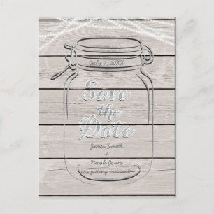 Carte Postale Faire-part Enregistrer La Date Mason Jar & String Lights Mari