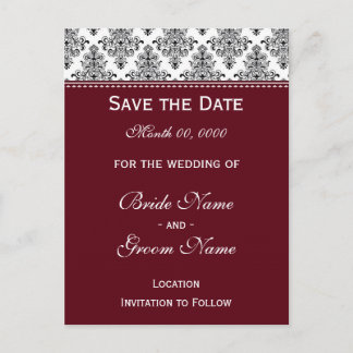 Carte Postale Faire-part Enregistrer la date - Noir & Blanc & Vin