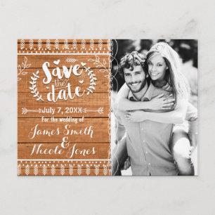 Carte Postale Faire-part Enregistrer la date Oak Wood Rustic Photo Invitati