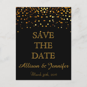 Carte Postale Faire-part Enregistrer la date Parties scintillant noir et or
