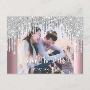 Carte Postale Faire-part Enregistrer la date Parties scintillant photo Fian