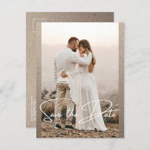 Carte Postale Faire-part Enregistrer La Date Photo Mariage Rustique Élégant