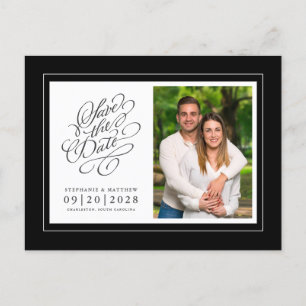 Carte Postale Faire-part Enregistrer La Date Photo Photo Black Elegant Wedd