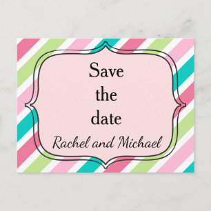 Carte Postale Faire-part Enregistrer la date Pink and Blue Stripes