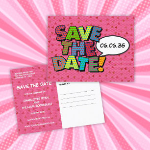 Carte Postale Faire-part Enregistrer La Date Pink Modern Hearts Confetti Ma