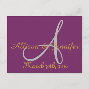 Carte Postale Faire-part Enregistrer la date Purple and Gold
