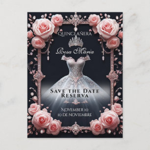 Carte Postale Faire-part Enregistrer la date/ Réserver Espagnol Quinceañera
