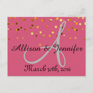 Carte Postale Faire-part Enregistrer la date Rose avec Parties scintillant 