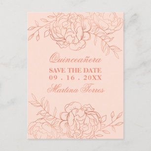 Carte Postale Faire-part Enregistrer la date rose et Rose or fin art floral