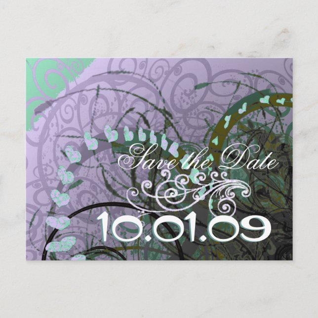 Carte Postale Faire-part Enregistrer La Date Sage Hearts - (Devant)