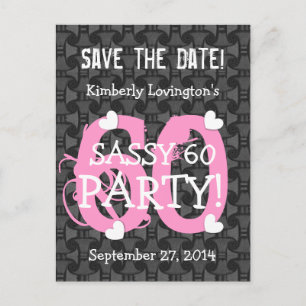 Carte Postale Faire-part Enregistrer la date SASSY 60 Anniversaire fête V06