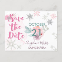Enregistrer la date Silver Pink Snowflakes and Flo