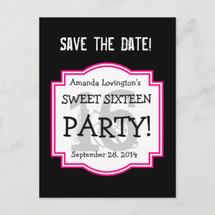Carte Postale Faire-part Enregistrer la date Sweet 16 Anniversaire Fête A01