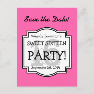 Carte Postale Faire-part Enregistrer la date Sweet 16 Anniversaire Fête A02