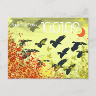 Carte Postale Faire-part Enregistrer la date - Tourbillons de feuilles d'oi