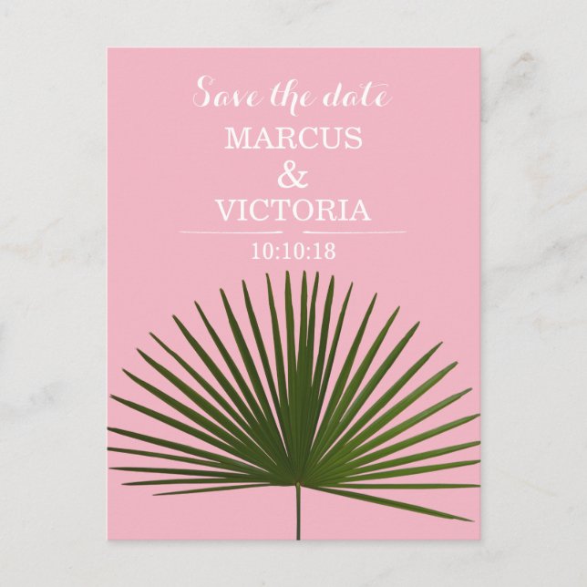 Carte Postale Faire-part Enregistrer la date Tropical Palm Frond Mariage fe (Devant)