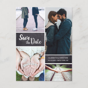 Carte Postale Faire-part Enregistrer la date verticale Multi Photo Collage 