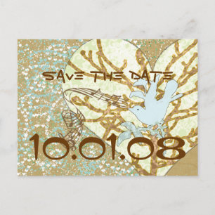 Carte Postale Faire-part Enregistrer La Date Vintage Oiseau Bleu Rouge Rich