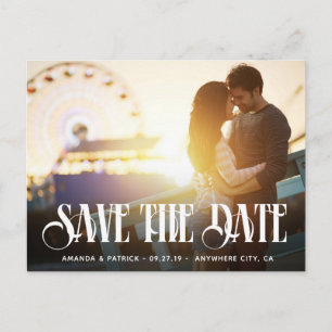 Carte Postale Faire-part Enregistrer la typographie de date Mariage photo m