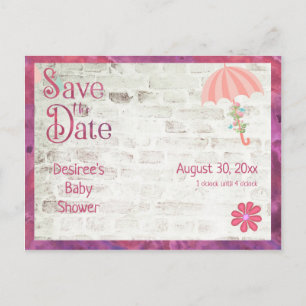 Carte Postale Faire-part Enregistrer le Baby shower de date avec un paraplu