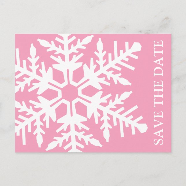 Carte Postale Faire-part Enregistrer Le Flocon De Neige Jumbo Date (Rose /  (Devant)