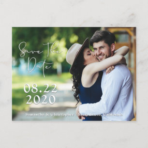 Carte Postale Faire-part Enregistrer Le Script Blanc Ombré Date   2 Photos