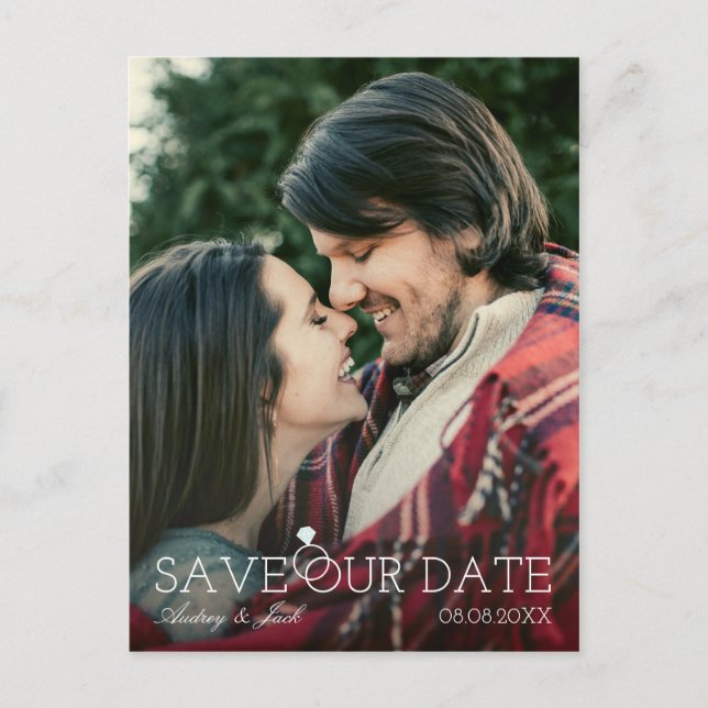 Carte Postale Faire-part Enregistrer notre date - Anneau de diamant - Photo (Devant)