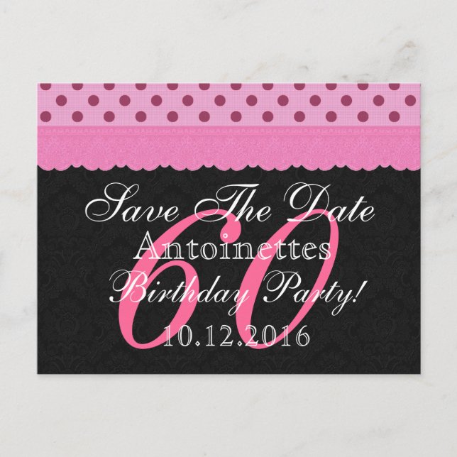 Carte Postale Faire-part Enregistrez la Date 60e Anniversaire Rose et Dente (Devant)