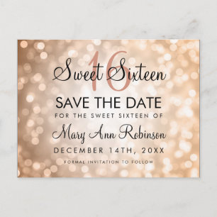 Carte Postale Faire-part Enregistrez la date de votre 16 ans Rose Gold Pail