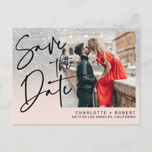 Carte Postale Faire-part Épingle de mariage photo à paillettes argentées po