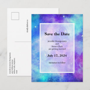 Carte Postale Faire-part Espace de galaxie violet et bleu Abstrait