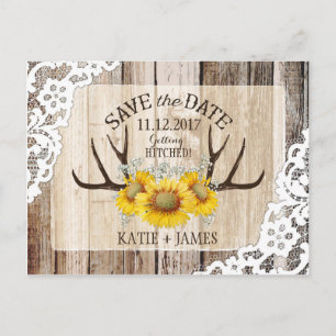 Carte Postale Faire-part Étagère de mariage rustique en bois de tournesol
