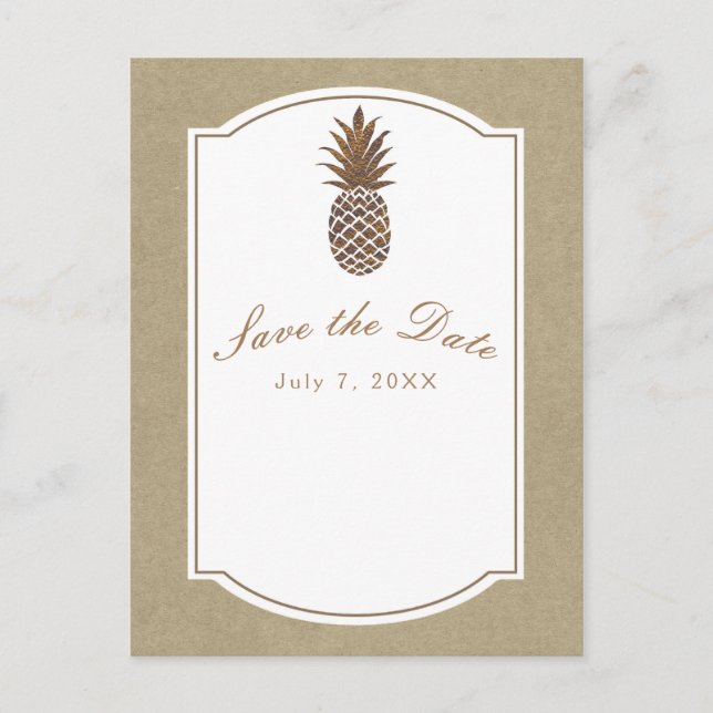 Carte Postale Faire-part Étiquette de mise en garde Kraft Pineapple Bronze  (Devant)