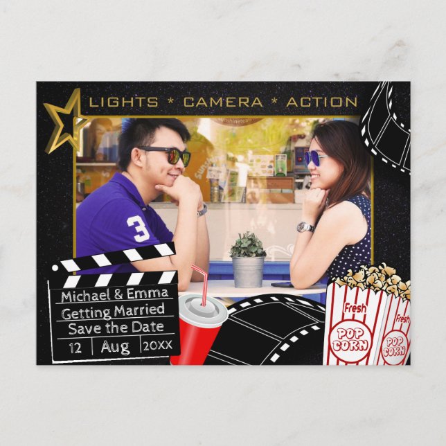 Carte Postale Faire-part Étoile de cinéma personnalisée Enregistrer la date (Devant)