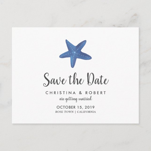 Carte Postale Faire-part Étoile de mer | Enregistrement mariage océanique (Devant)