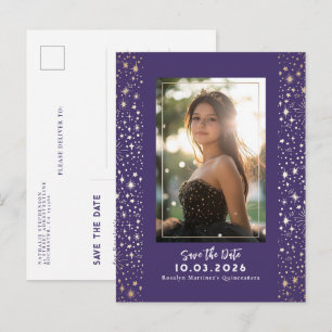 Carte Postale Faire-part Étoiles Céleste QUINCEANERA Enregistrer la Date Ph