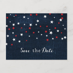 Carte Postale Faire-part Étoiles de denim rouge blanc & bleu, fête de sauve
