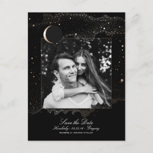 Carte Postale Faire-part Étoiles de Nuit Photo Noir et Or Enregistrer la Da