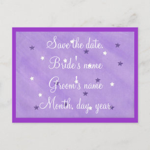 Carte Postale Faire-part Étoiles violettes et blanches Enregistrer la date 