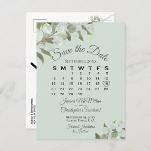 Carte Postale Faire-part Eucalyptus Calendrier Monnaie Mariage Enregistrer