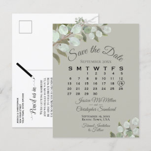 Carte Postale Faire-part Eucalyptus Calendrier Sage Wedding Enregistrer la