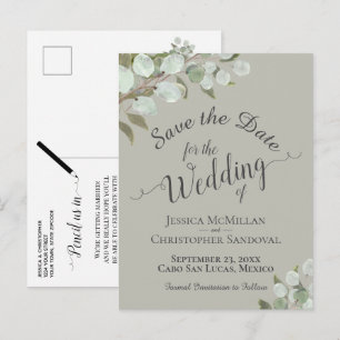 Carte Postale Faire-part Eucalyptus et feuillage mariage sage à retenir la 