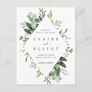 Carte Postale Faire-part Eucalyptus Foliage Diamond Frame Enregistrer la da