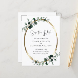 Carte Postale Faire-part Eucalyptus Gold Metallic QR Code Enregistrer la da