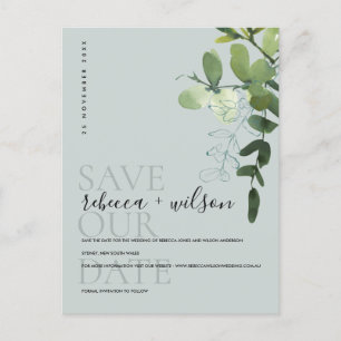 CARTE POSTALE FAIRE-PART EUCALYPTUS GREEN GRAY WATERCOLOR ENREGISTRER LA DA