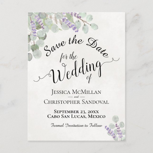 Carte Postale Faire-part Eucalyptus & Lavande Mariage blanc Enregistrer la  (Devant)