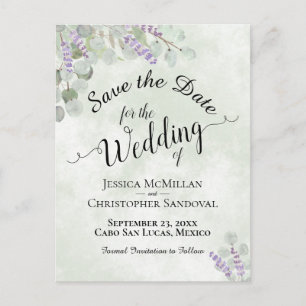 Carte Postale Faire-part Eucalyptus & Lavande Save the Date Mariage Sage